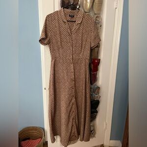 Vintage Brown Patterned Midi Dress
